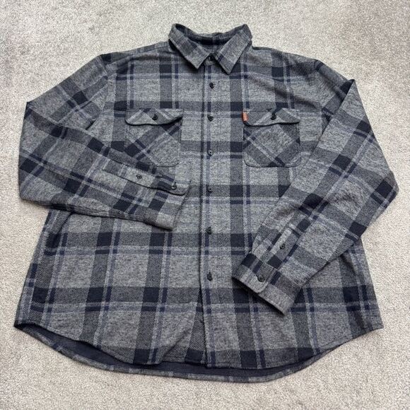 Chaps Shacket Flannel Shirt Mens XXL Blue Gray Plaid Long Sleeve Button Down - Picture 1 of 15